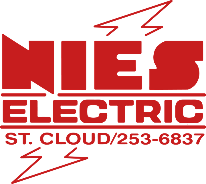 Nies Electric, St. Cloud 253-6837 logo with red lettering and lightning bolts